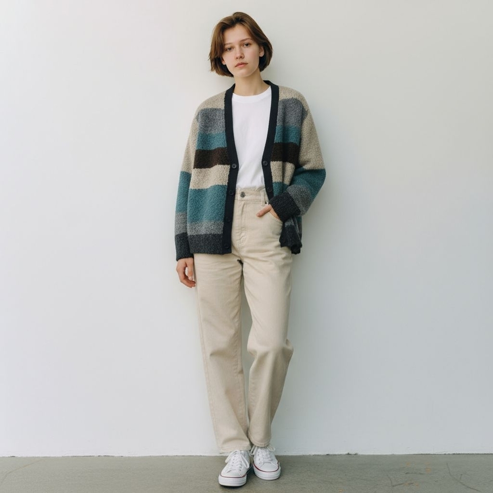 Zara Women's Striped Knit Cardigan Wool Alpaca Blend Open Knit Sweater SMALL
